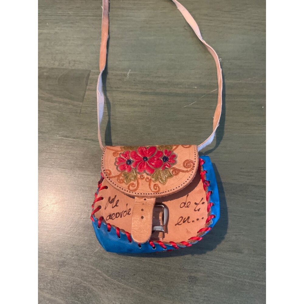 Vintage Handcrafted Leather & Suede Shoulder Bag With Floral Embroidery & Messag